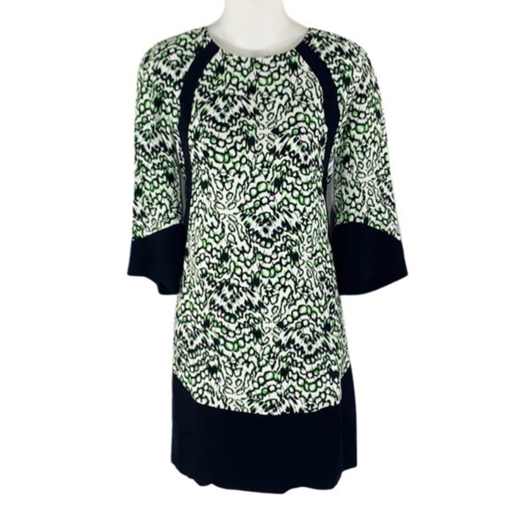French Connection white green black print dress BB12